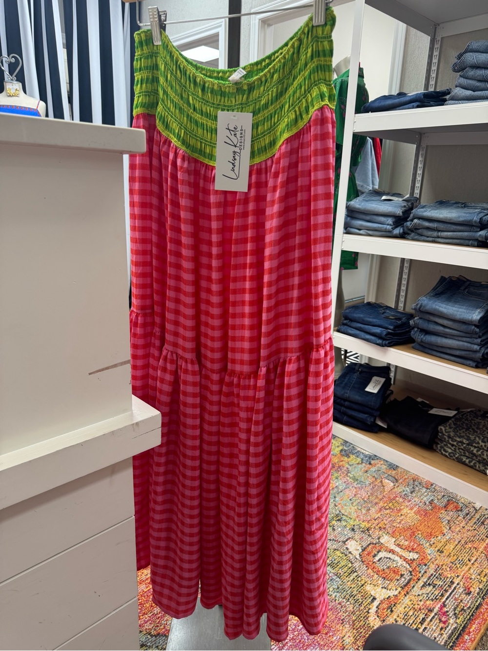 Karlie Multi Plaid Smocked Maxi Skirt